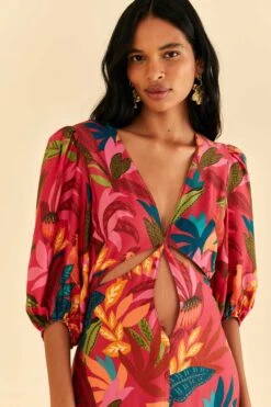 Farm Rio Red Rooster Leaves Short Sleeve Maxi Dress 7 Farm Rio Red Rooster Leaves Short Sleeve Maxi Dress -Colorful Wear Store 316275 03