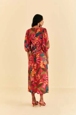 Farm Rio Red Rooster Leaves Short Sleeve Maxi Dress 8 Farm Rio Red Rooster Leaves Short Sleeve Maxi Dress -Colorful Wear Store 316275 04