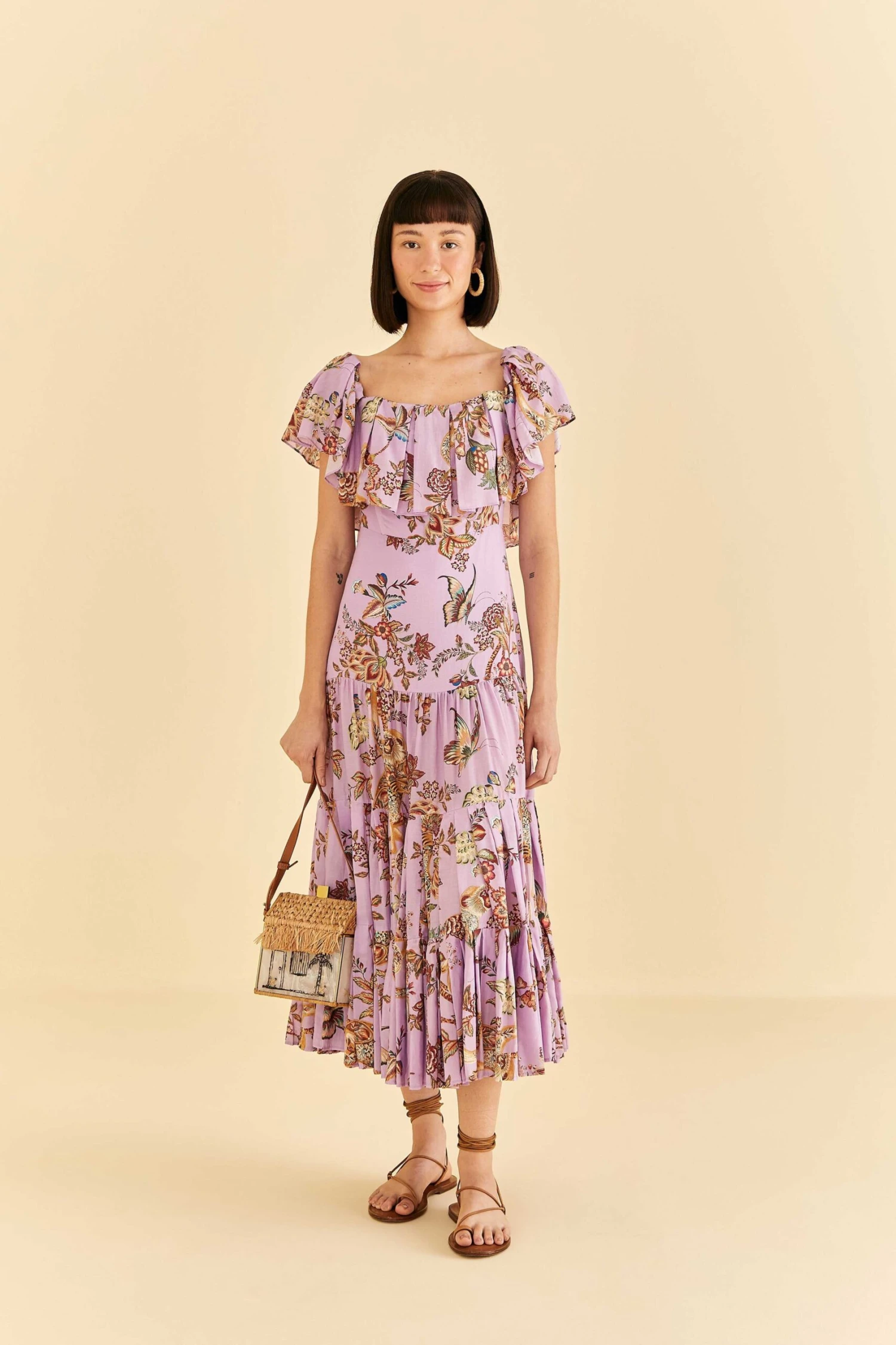 Farm Rio Lilac Floral Monkey Short Sleeve Maxi Dress 1 Farm Rio Lilac Floral Monkey Short Sleeve Maxi Dress