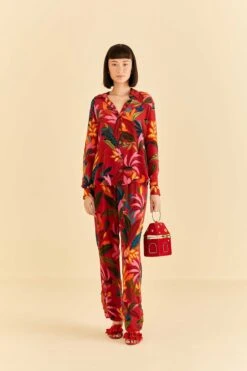 Farm Rio Red Rooster Leaves Long Sleeve Shirt -Colorful Wear Store 316428 02 542279de 060b 4544 83e0 52a83fd264f6