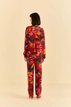 Farm Rio Red Rooster Leaves Long Sleeve Shirt -Colorful Wear Store 316428 04