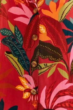 Farm Rio Red Rooster Leaves Long Sleeve Shirt -Colorful Wear Store 316428 05