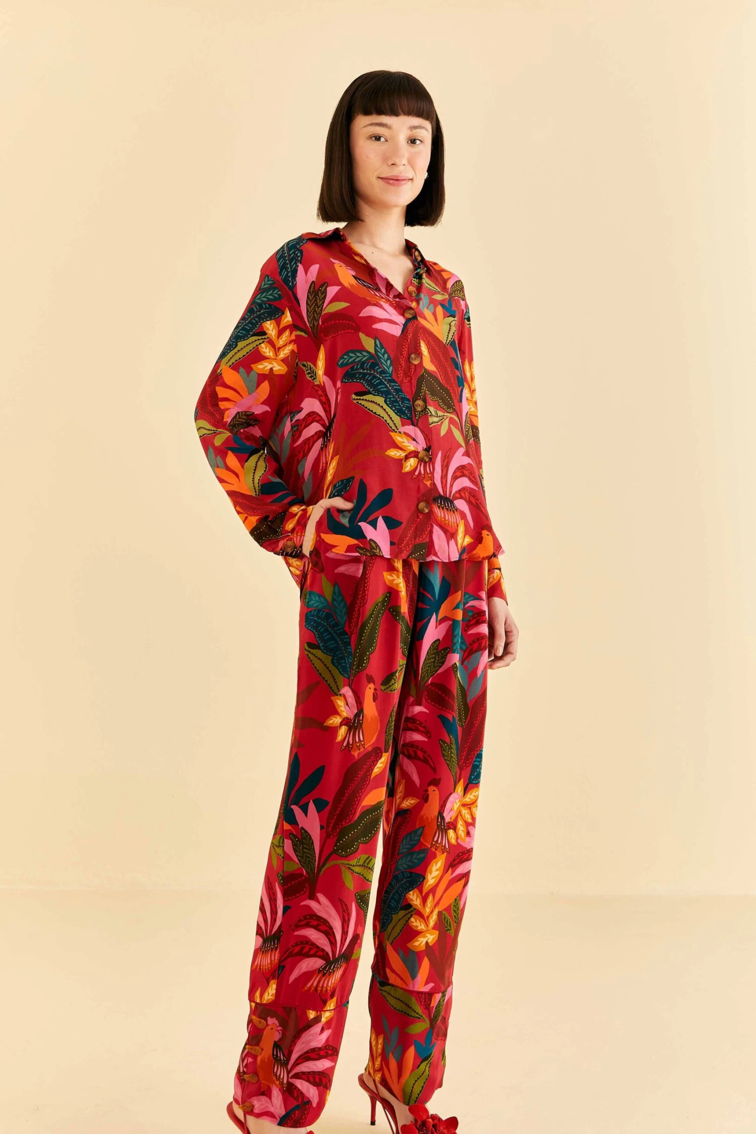 Farm Rio Red Rooster Leaves Pants 2 Farm Rio Red Rooster Leaves Pants - Image 2