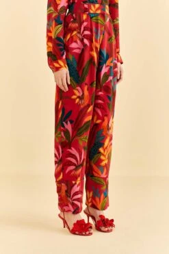 Farm Rio Red Rooster Leaves Pants 8 Farm Rio Red Rooster Leaves Pants -Colorful Wear Store 316429 03
