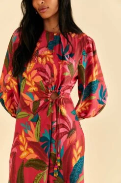 Farm Rio Red Rooster Leaves Long Sleeve Mini Dress 7 Farm Rio Red Rooster Leaves Long Sleeve Mini Dress -Colorful Wear Store 316430 03