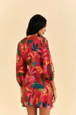Farm Rio Red Rooster Leaves Long Sleeve Mini Dress 8 Farm Rio Red Rooster Leaves Long Sleeve Mini Dress -Colorful Wear Store 316430 04