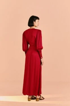 Farm Rio Red Cut Out Long Sleeve Lenzing™ Ecovero™ Viscose Maxi Dress -Colorful Wear Store 317498 03