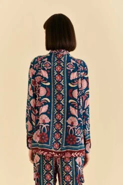 Farm Rio Teal Seashell Tapestry Shirt -Colorful Wear Store 318132 04