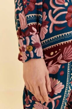 Farm Rio Teal Seashell Tapestry Shirt -Colorful Wear Store 318132 05