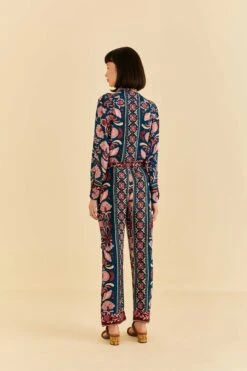 Farm Rio Teal Seashell Tapestry Cargo Pants 9 Farm Rio Teal Seashell Tapestry Cargo Pants -Colorful Wear Store 318133 04