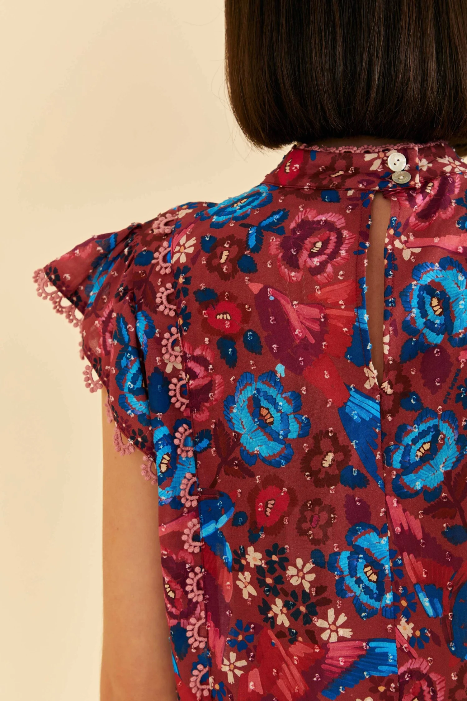 Farm Rio Blush Floral Birds Sleeveless Blouse 4 Farm Rio Blush Floral Birds Sleeveless Blouse - Image 4