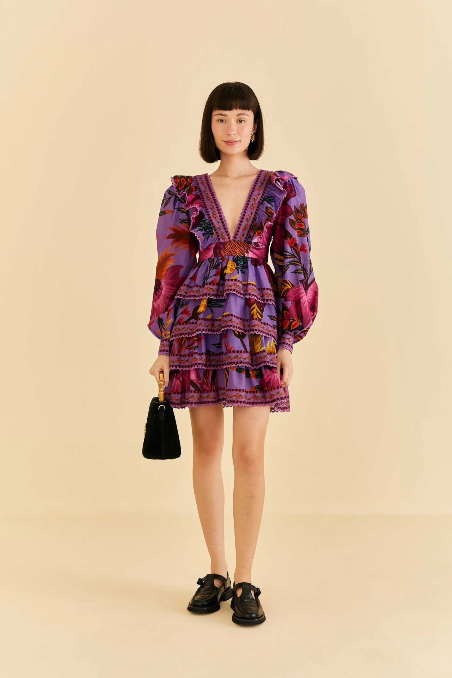 Farm Rio Purple Maxi Flowers Mini Dress 2 Farm Rio Purple Maxi Flowers Mini Dress - Image 2