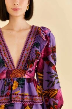 Farm Rio Purple Maxi Flowers Mini Dress 9 Farm Rio Purple Maxi Flowers Mini Dress -Colorful Wear Store 318162 03