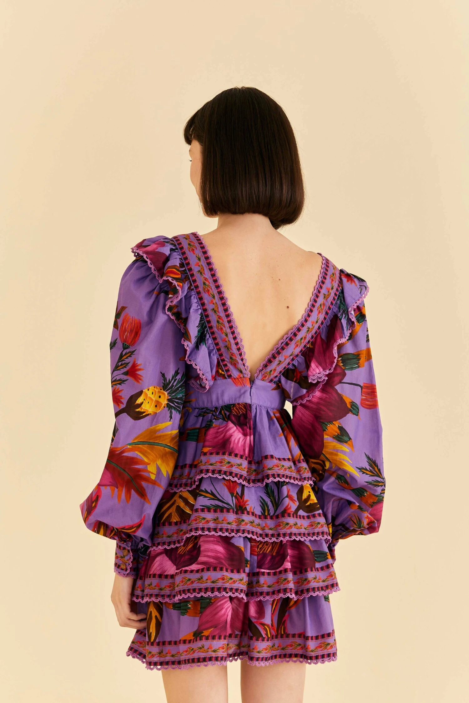 Farm Rio Purple Maxi Flowers Mini Dress 4 Farm Rio Purple Maxi Flowers Mini Dress - Image 4