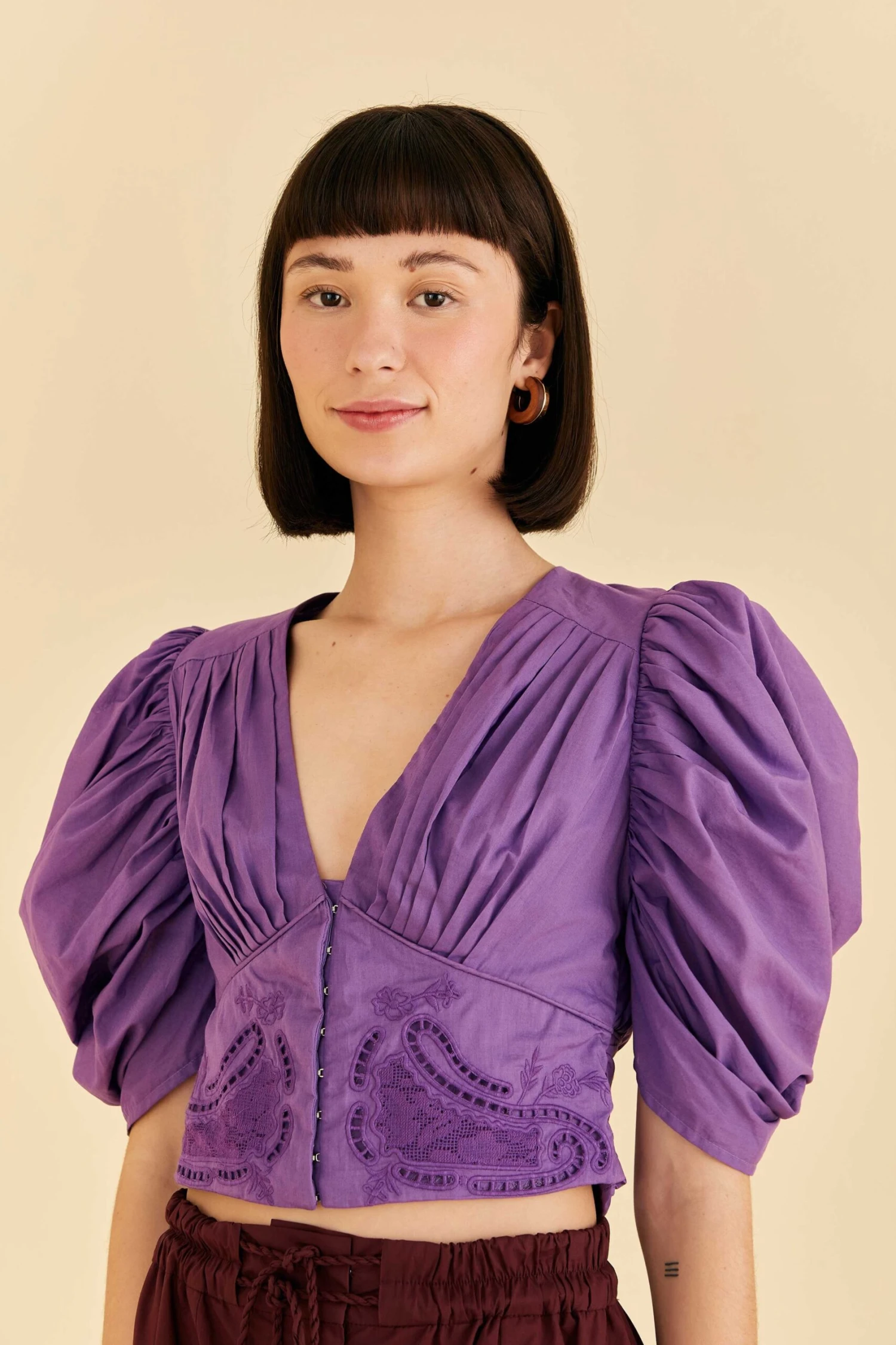 Farm Rio Purple Cropped Blouse 1 Farm Rio Purple Cropped Blouse