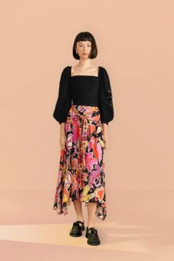 Farm Rio Black Embroidered Blouse