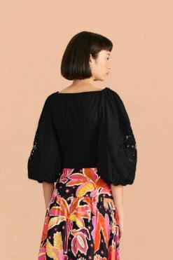 Farm Rio Black Embroidered Blouse -Colorful Wear Store 318256 03