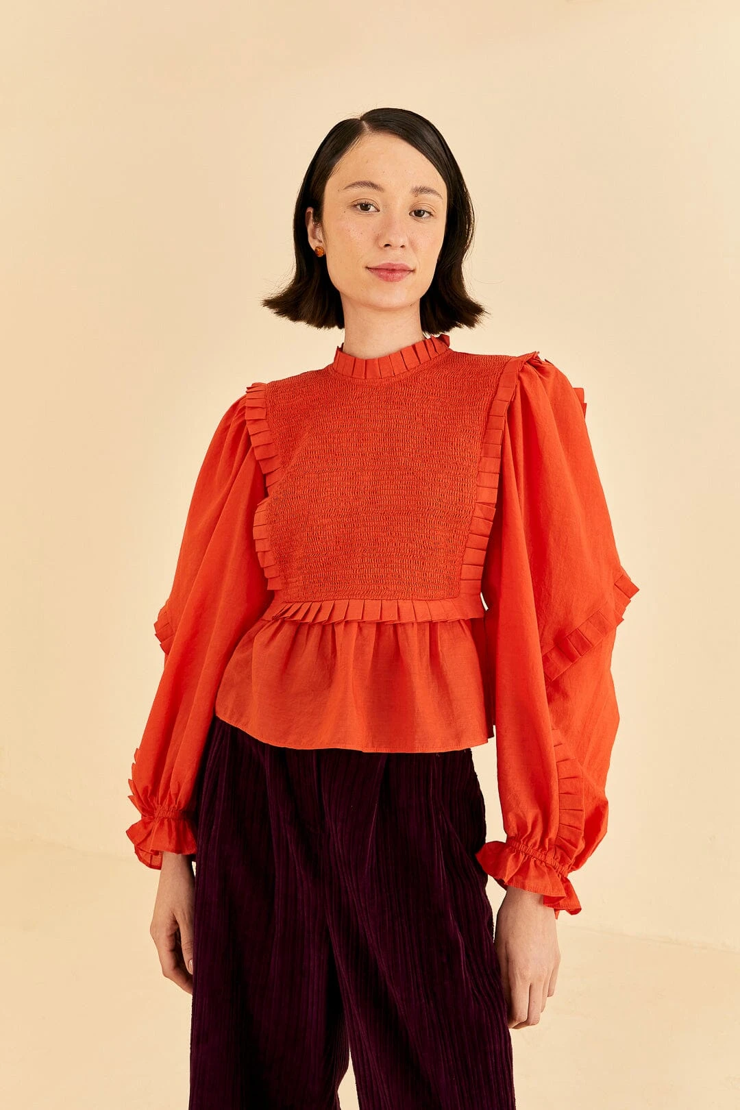 Farm Rio Orange Smocked Blouse 1 Farm Rio Orange Smocked Blouse
